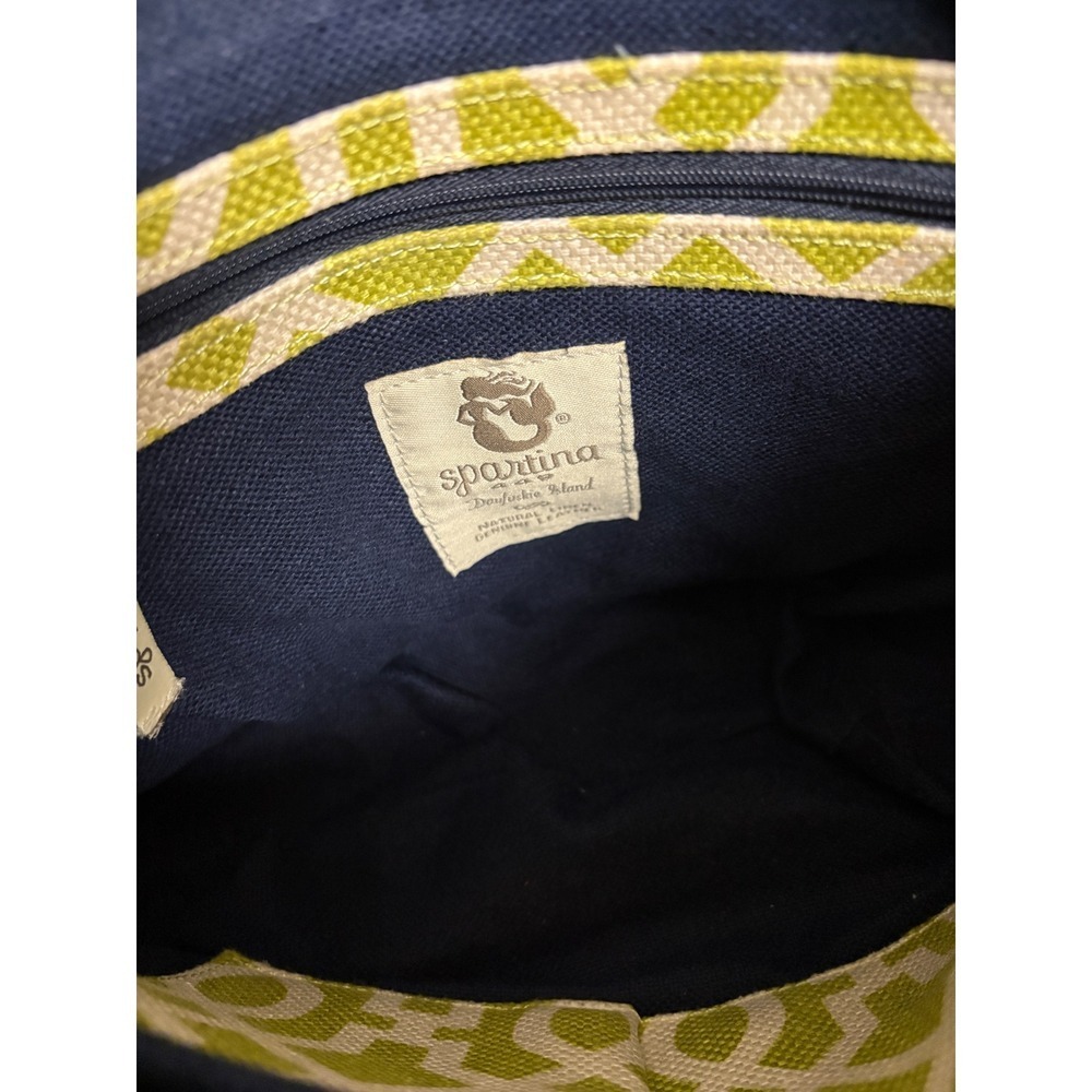Spartina 449 Heyward Dixie Hobo Bag Lime Green White Geometric Leather Tan Strap - Picture 4 of 11
